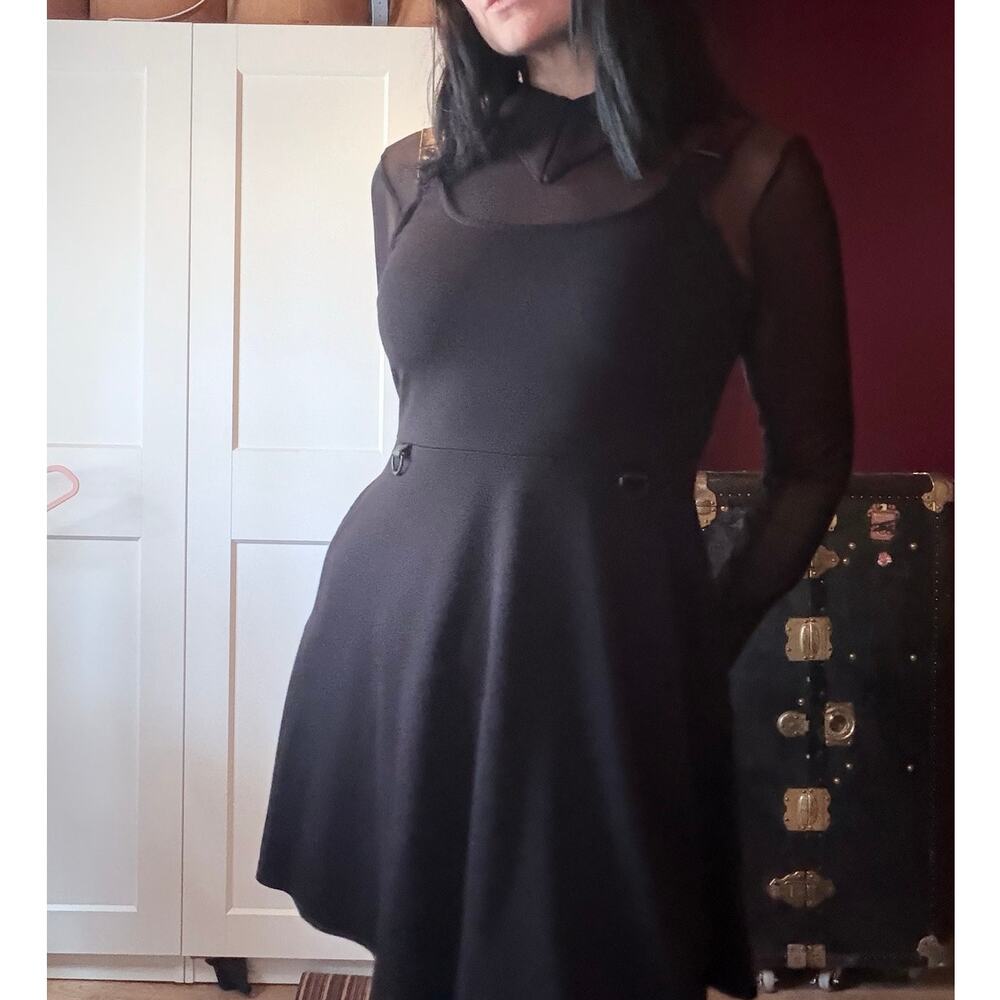 killstar dress with mesh sleeves, collar, and d rings